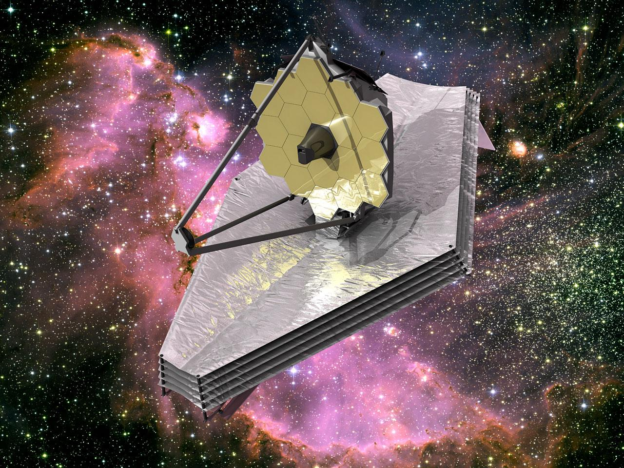 Artists rendition of the James Webb Space Telescope in space.
